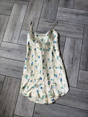 Secret Treasures Cream Slip Dress with Blue and Green Floral Print